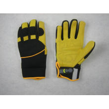 Gold Deerskin Anti Vibration Palm Black Spandex Back Work Glove